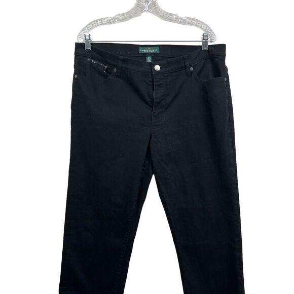 LRL Ralph Lauren Womens Jeans Stretch Tapered Leg 5 Pockets Zip Fly Black Sz 16 - Picture 2 of 8